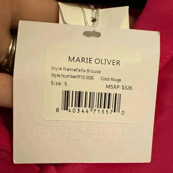 NWT MARIE OLIVER Felix 100% Silk Blouse Rogue, Fuchsia Bow Button down, Sz Small - Picture 14 of 15